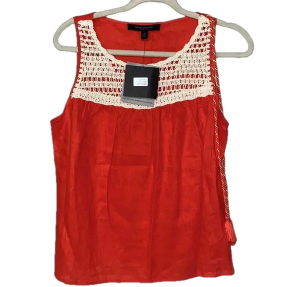 NWT linen top Marc New York womens medium spring linen cream crochet tassel rope - Picture 2 of 6